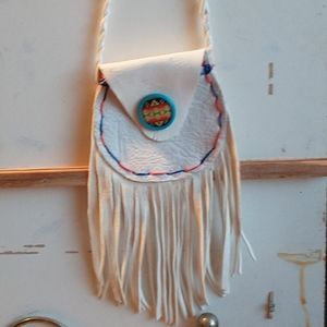 Small leather fringed pouch
